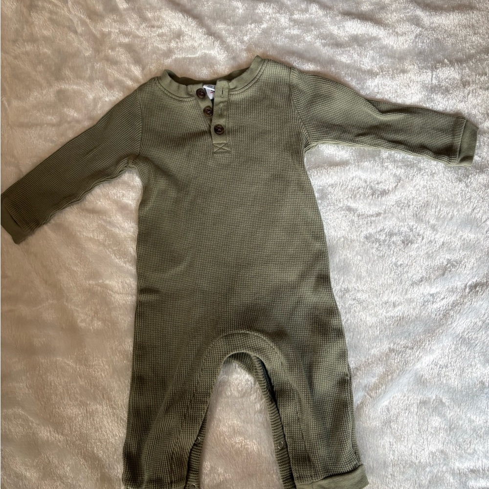 Old Navy Olive Green Waffle Knit Long-Sleeve One-Piece